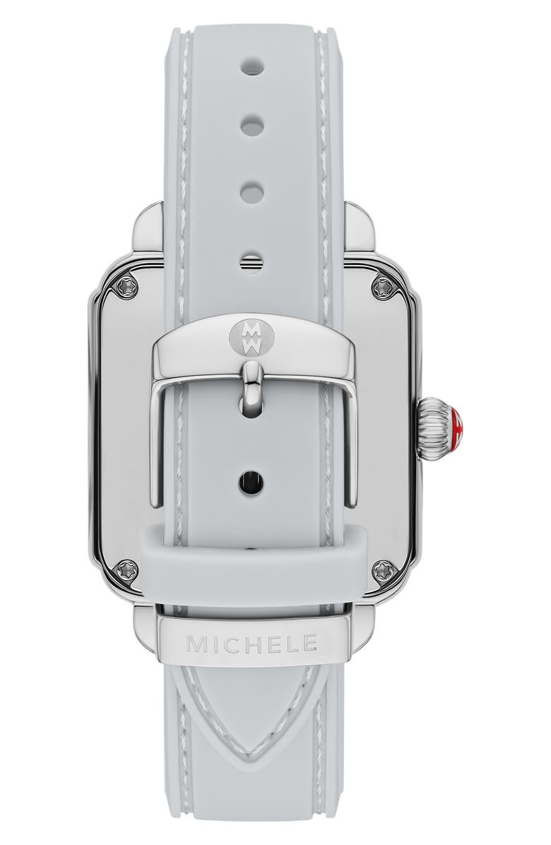 MICHELE Deco Sport Silicone Strap Watch, 34mm x 36mm, Alternate, color, Gray / Silver