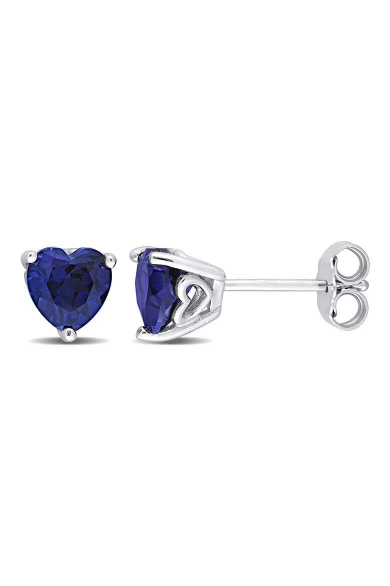 Sterling Silver Created Blue Sapphire Heart Shape Stud Earrings, Main, color, BLUE