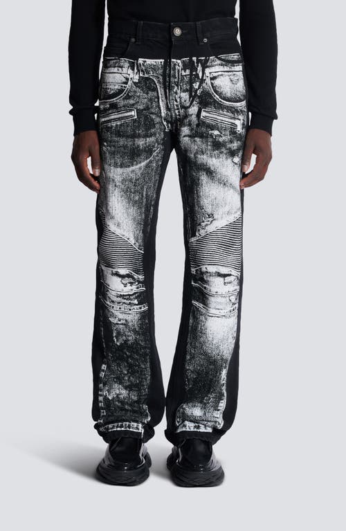 Shop Balmain Trompe L'oeil Denim Pants In Elr Black/grey