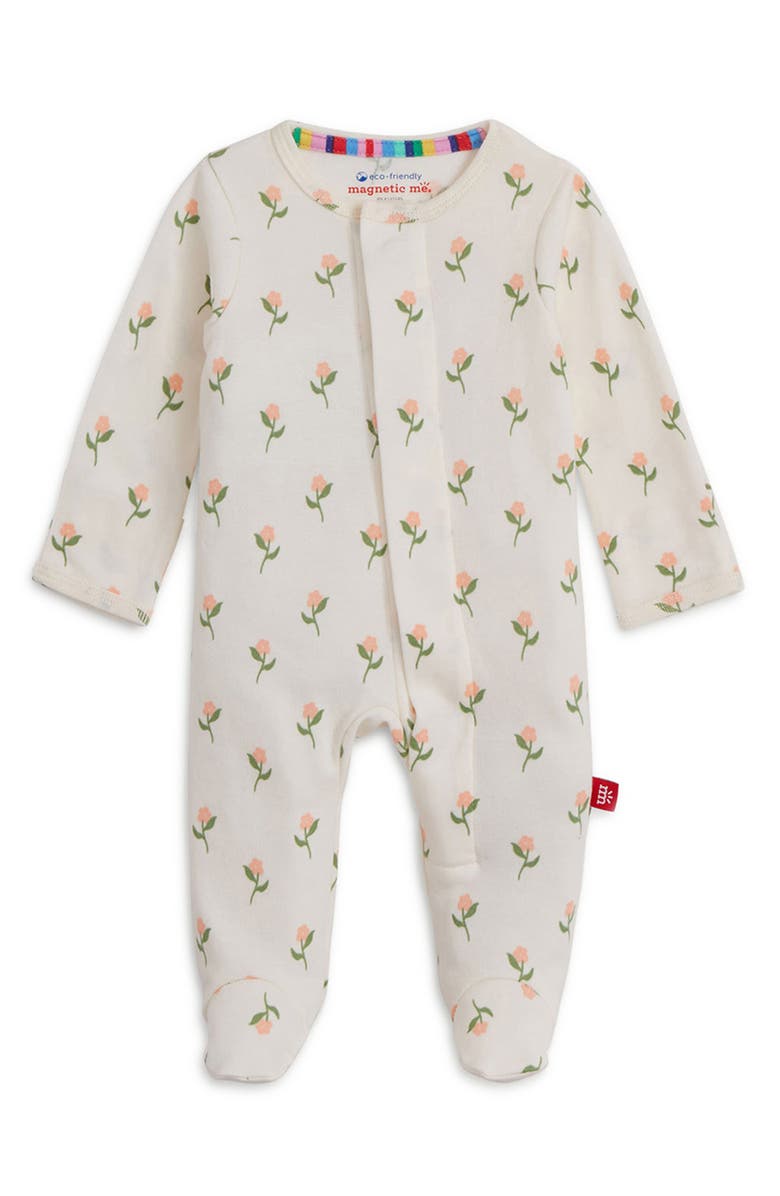 Magnetic Me Floral Chicken Tender Magnetic Convertible Footie, Main, color, Beige