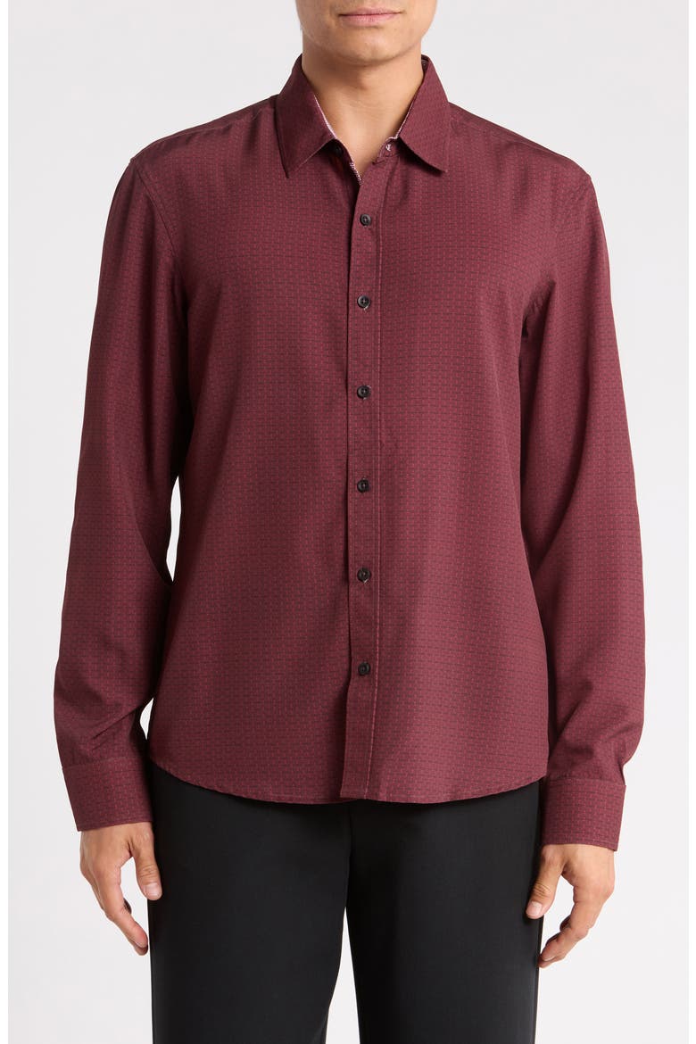 Printed Long Sleeve Stretch Shirt, Main, color, BURG