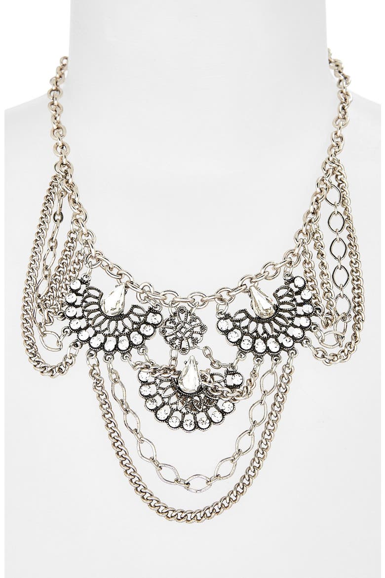 Fan Chain Statement Necklace, Main, color, CRYSTAL/SILVER