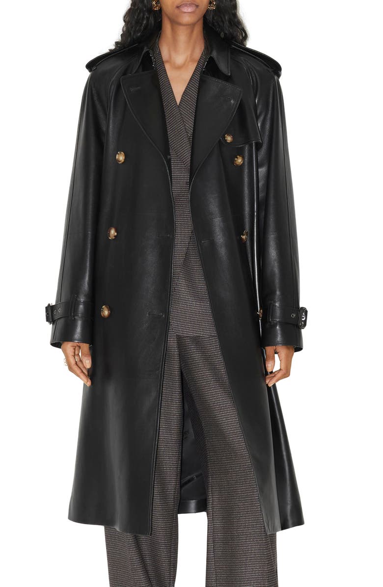 Burberry Harehope Leather Trench Coat, Main, color, 