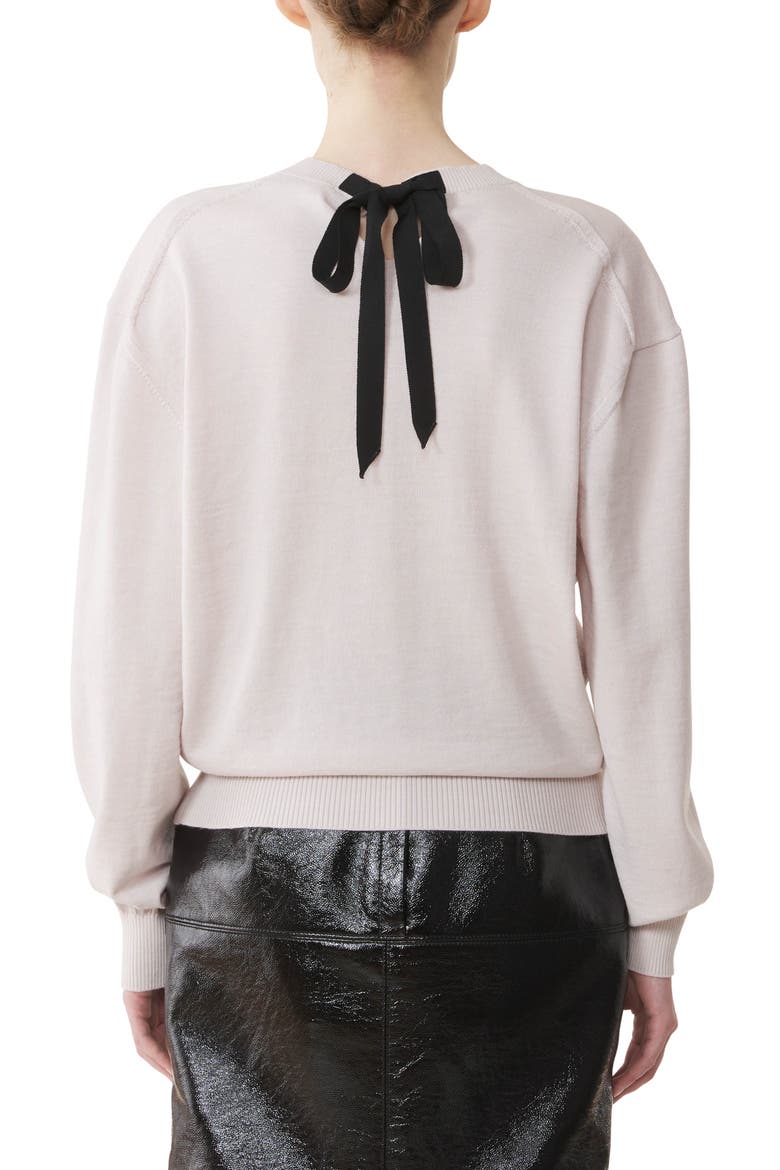V-Neck Merino Sweater With Grosgrain Detail, Alternate, color, White