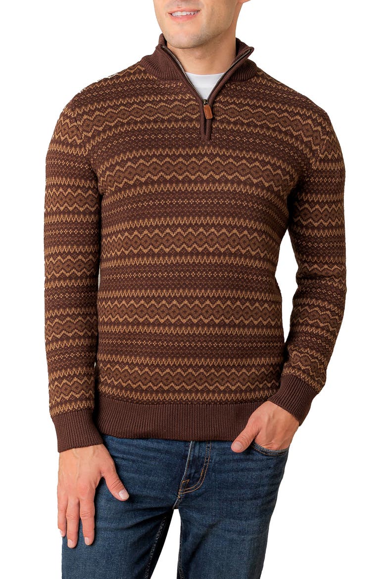 Organic Half Zip Intarsia Pullover Sweater, Main, color, Chocolate Fireside Fair Isle