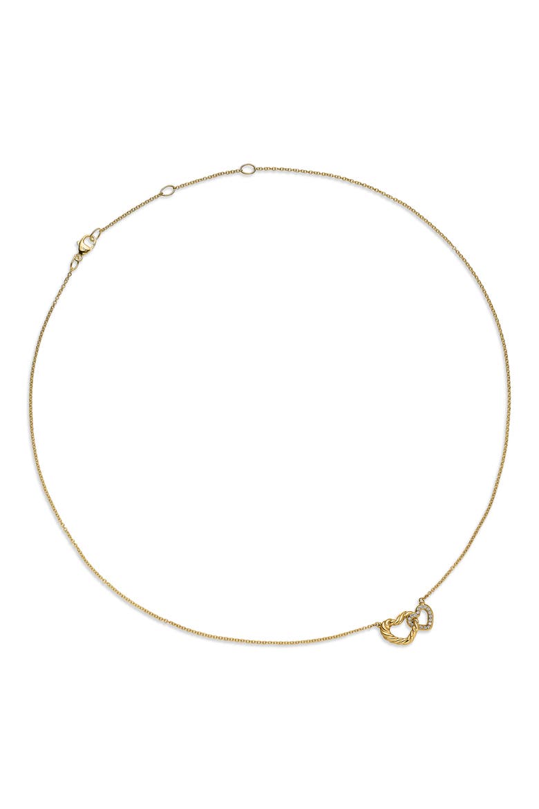 Double Heart Pendant Necklace in 18K Yellow Gold with Diamonds, Alternate, color, DIAMOND