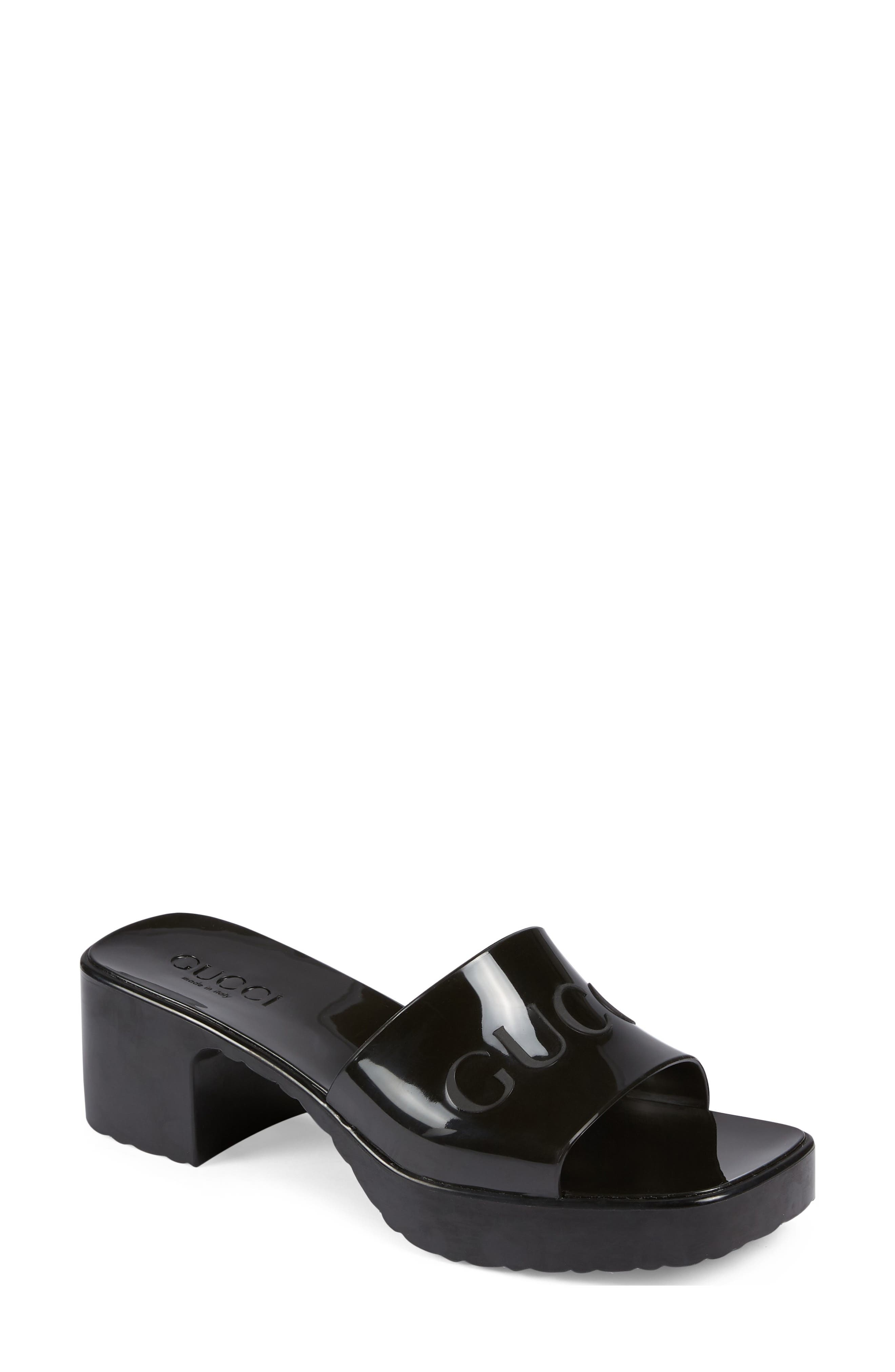 Rubber Logo Platform Slide Sandal, Main, color, BLACK