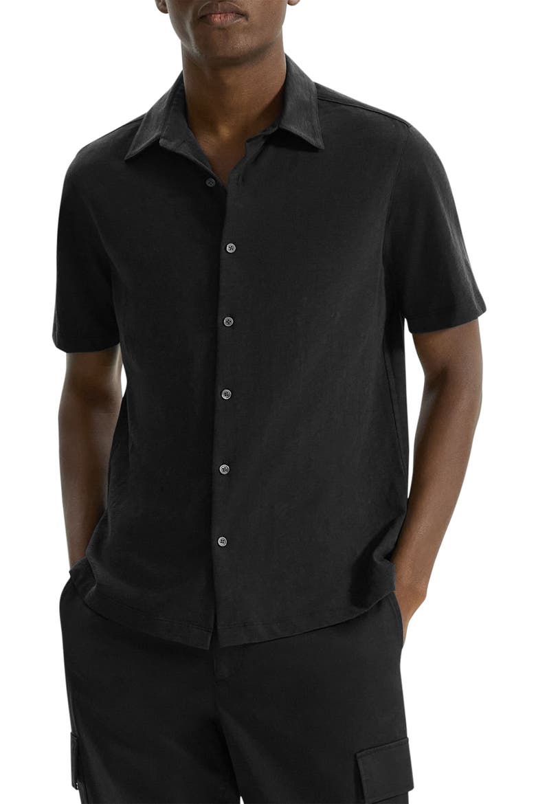 Noran Short Sleeve Knit Button-Up Shirt, Main, color, BLK