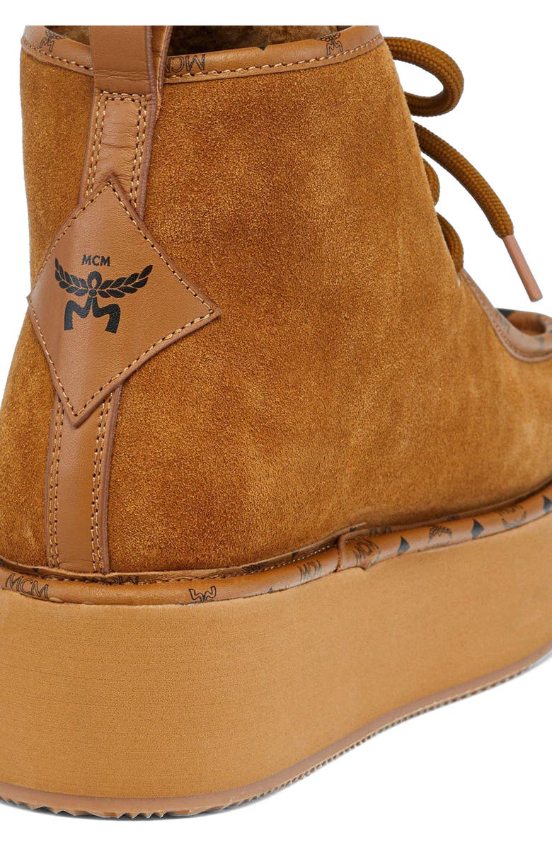 MCM Women's Platform Boots in Calfskin Suede Leather, Alternate, color, Cognac