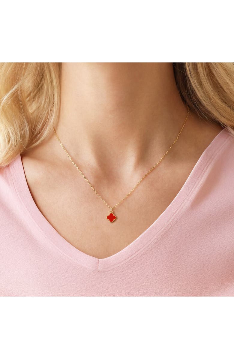 The Lovery Fine Jewelry Mini Coral Single Clover Necklace, Alternate, color, Coral