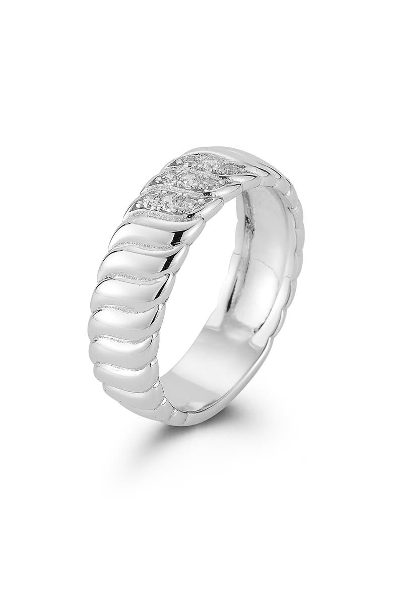 Cubic Zirconia Ribbed Band Ring, Main, color, SILVER