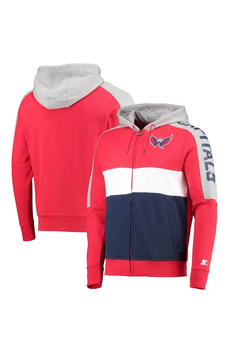 STARTER Men's Starter Red/Navy Washington Capitals Playoffs Color Block Full-Zip Hoodie, Main, color, Red