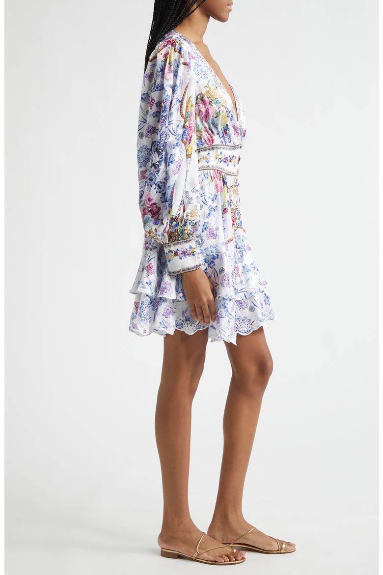 Floral Long Sleeve Silk Tiered Dress, Alternate, color, ALL ABOUT THAT LACE