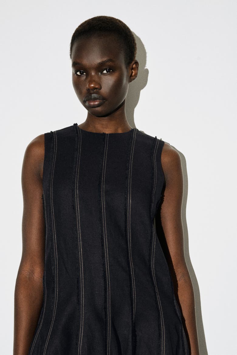 Sculpted Pleated Mini Dress, Alternate, color, BLACK