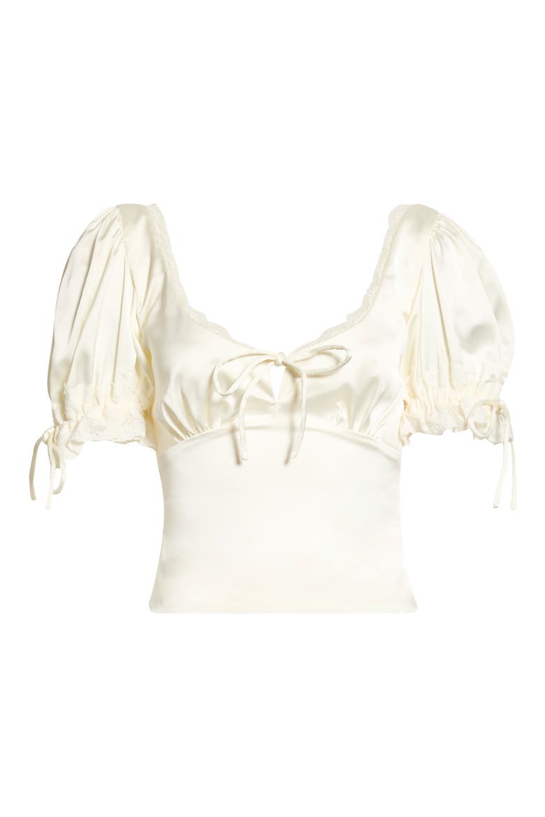 Elisabetta Puff Sleeve Crop Satin Top, Alternate, color, IVORY
