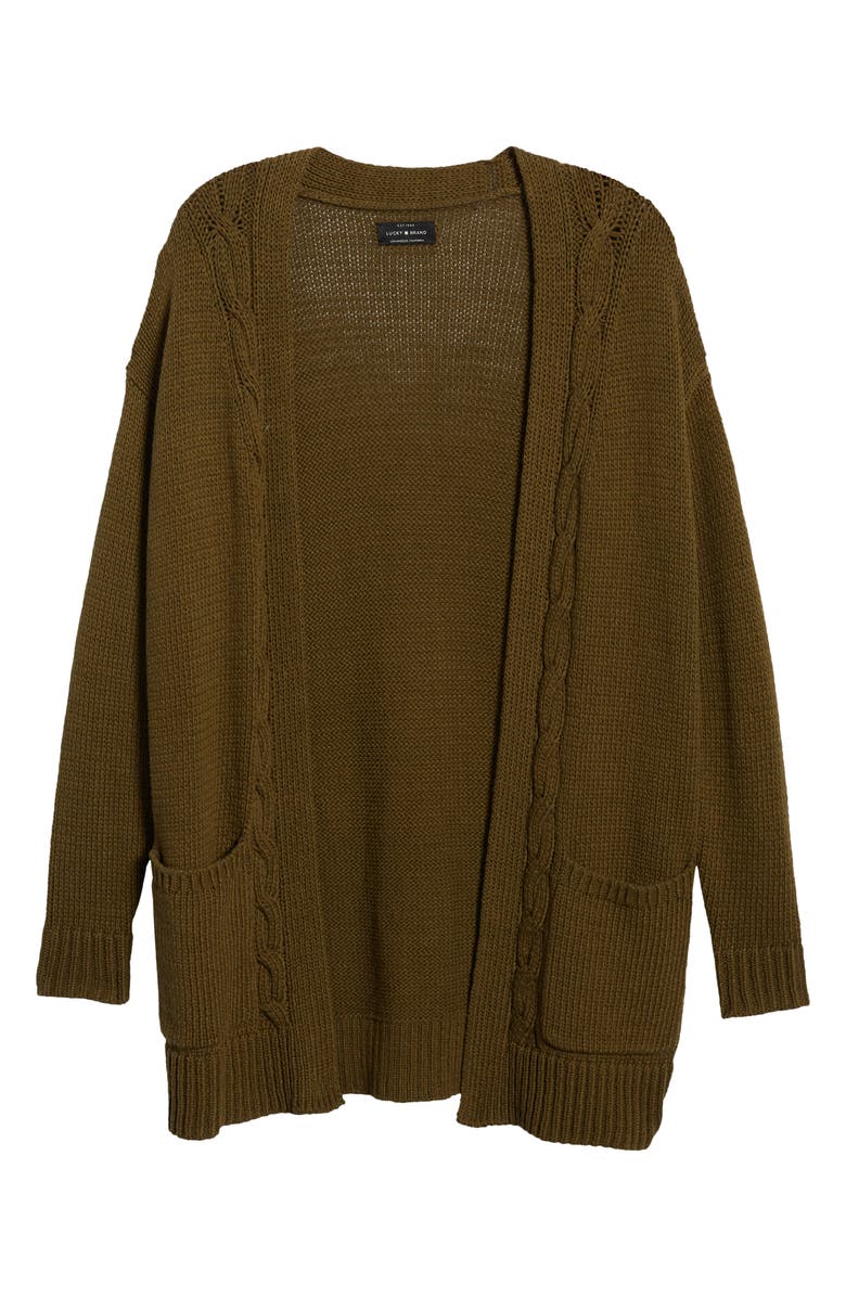 Lucky Brand Cable Accent Cotton Blend Cardigan, Alternate, color,