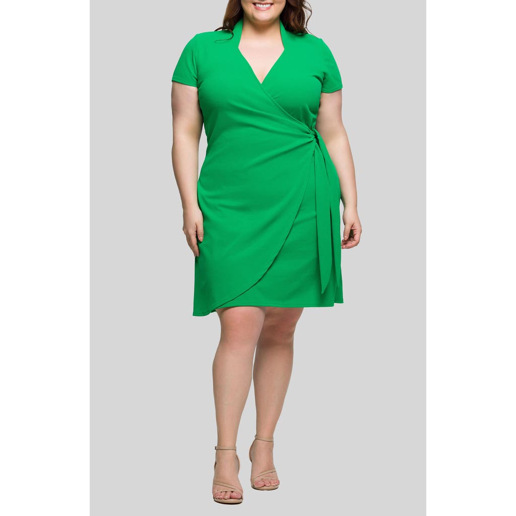 24seven Comfort Apparel Plus Size Mandarin Collar Knee Length Wrap Dress