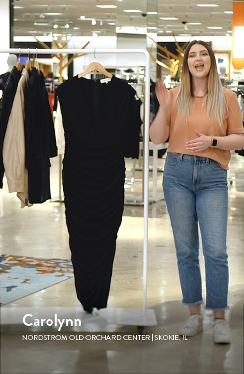 Lori Plunge Neck Ruched Sheath Dress, sales video thumbnail