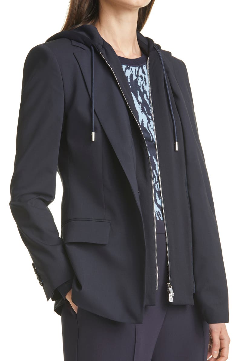 BOSS Joanita Mixed Media Hooded Blazer, Alternate, color, Midnight