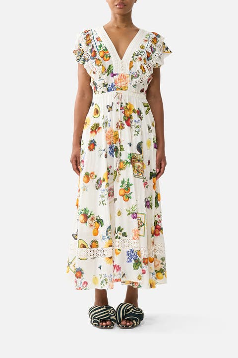 Flutter Sleeve Midi Dress With Frill Detail