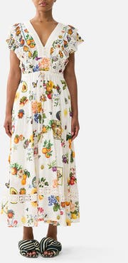 Camilla Flutter Sleeve Midi Dress With Frill Detail