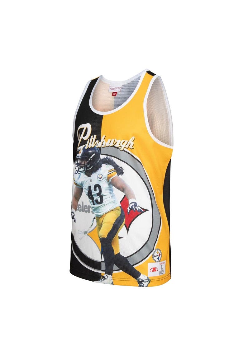 Men's Mitchell & Ness Troy Polamalu Black/Gold Pittsburgh Steelers Retired Player Graphic Tank Top, Alternate, color, Black