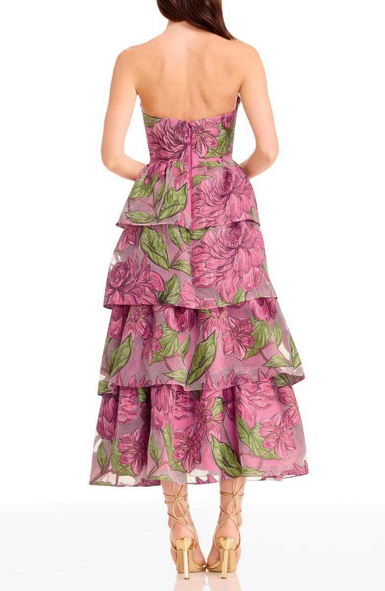 Dress the Population Savannah Floral Strapless Tiered Gown, Alternate, color, Bright Fuchsia Multi