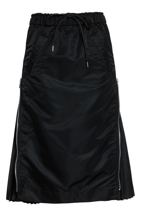 Nylon Twill Midi Skirt