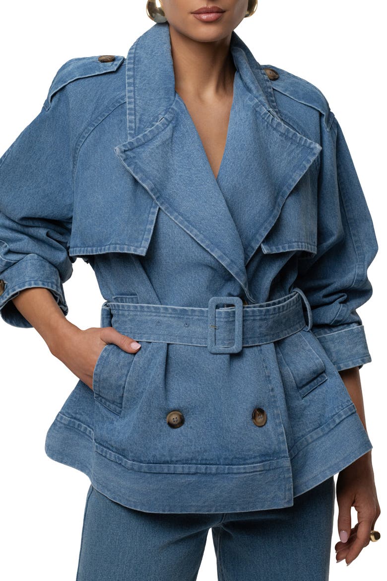 Double Breasted Denim Jacket, Alternate, color, Medium Wash