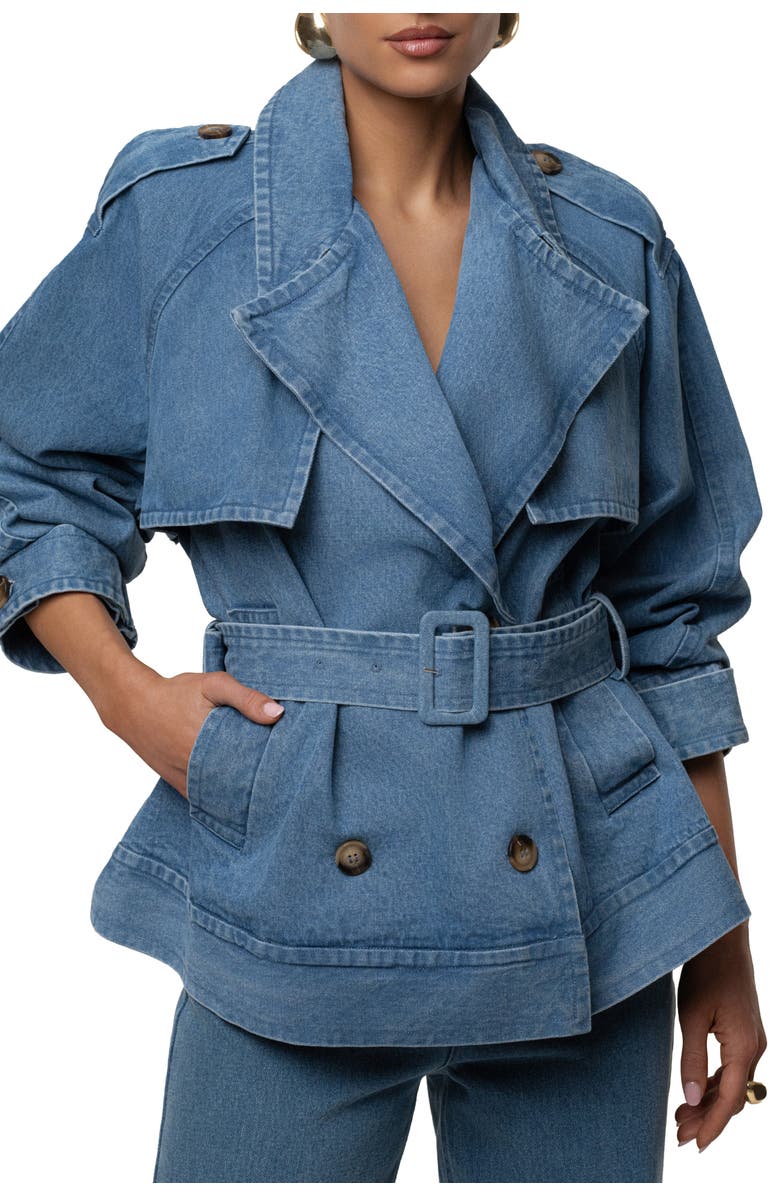 JLUXLABEL Double Breasted Denim Jacket, Alternate, color, Medium Wash