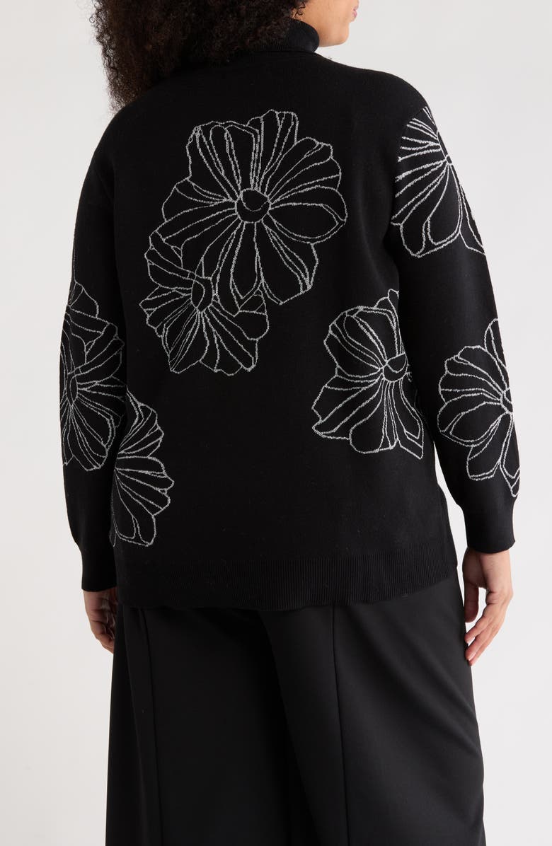 Joseph A Placed Floral Oversize Turtleneck Sweater, Alternate, color, Floral Outline Black
