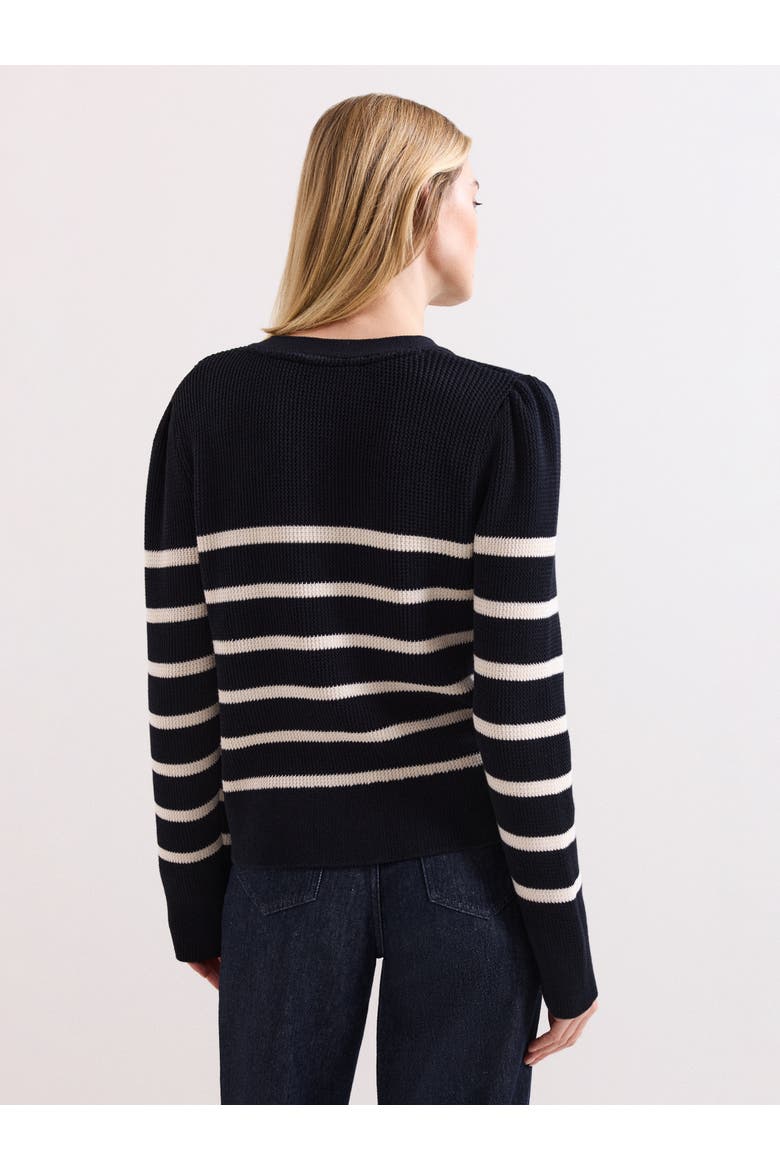 Grace Button-Front Round Neck Cardigan, Alternate, color, Navy/Ivory