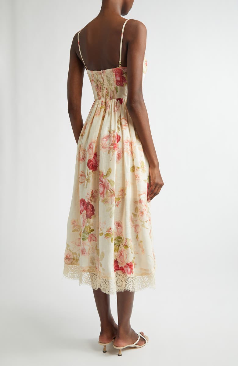 Zimmermann Roselight Picnic Linen Midi Sundress, Alternate, color, Cream Rose Floral