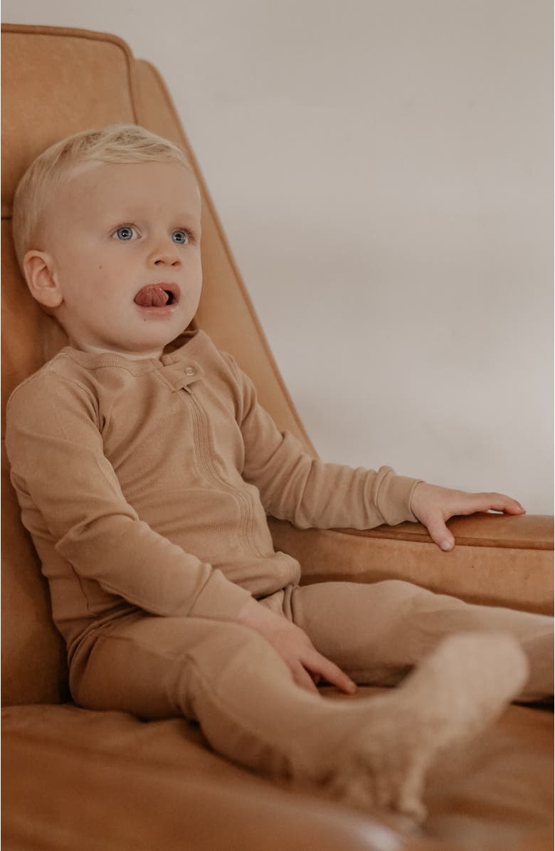 Leveret Footed Solid Cotton Matching Family Pajamas, Alternate, color, Beige