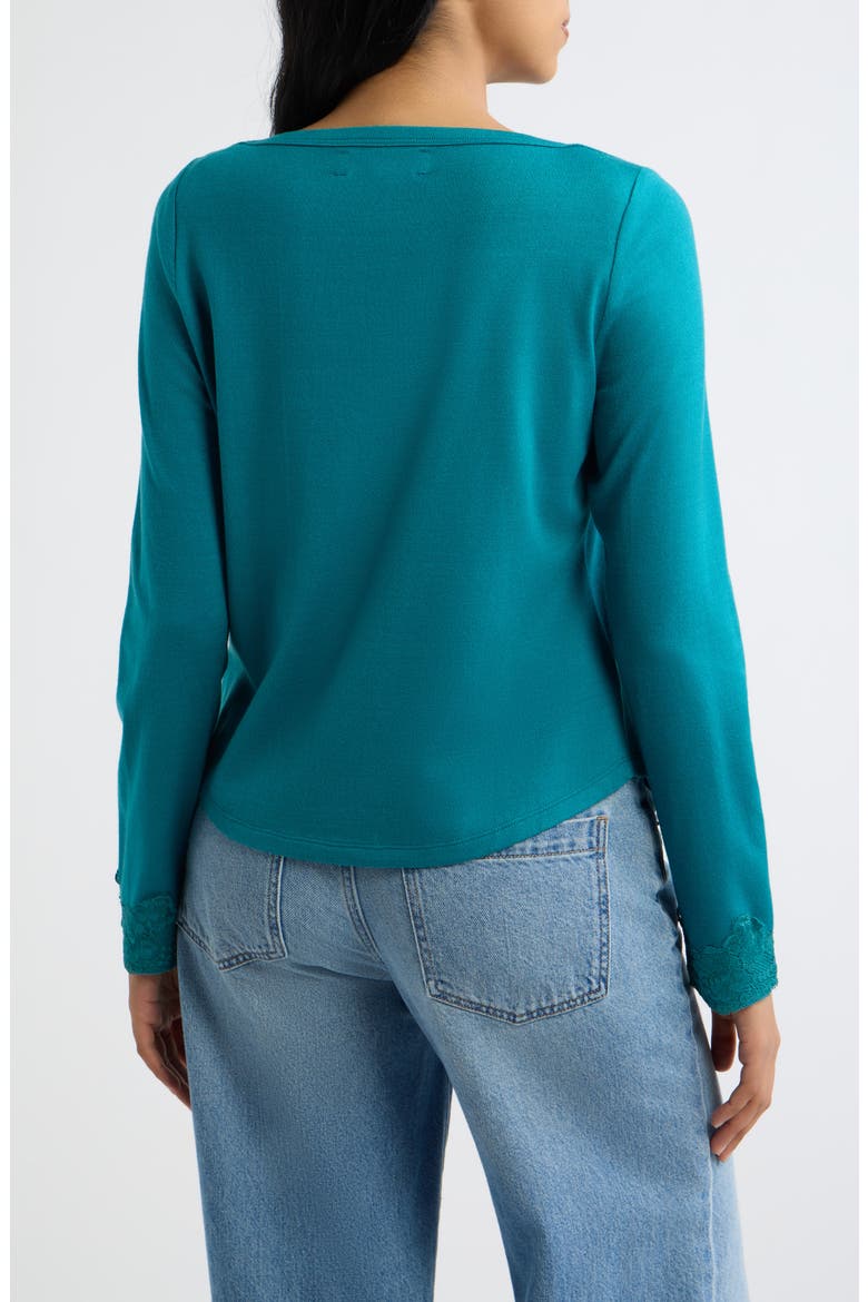 Lace Cuff Knit Top, Alternate, color, TEAL