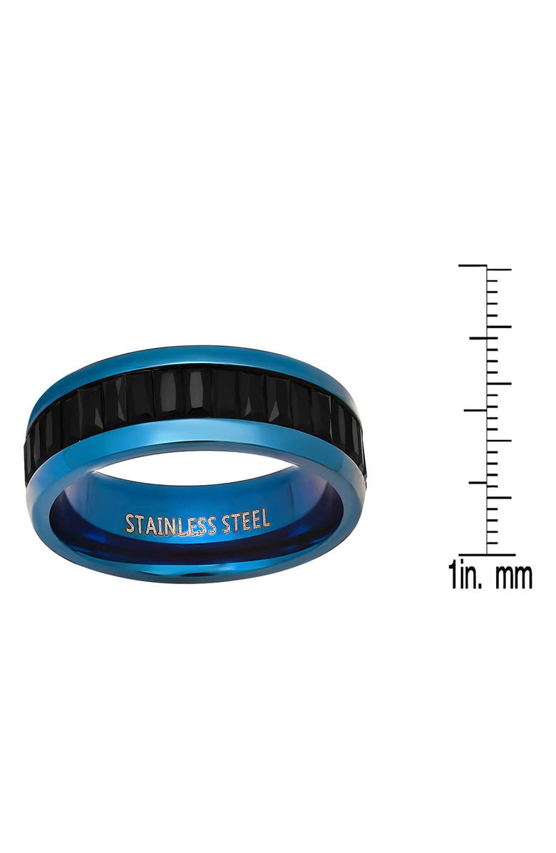 HMY JEWELRY Men's Blue Stainless Steel Black Simulated Diamond Band Ring, Alternate, color, Blue/ Black