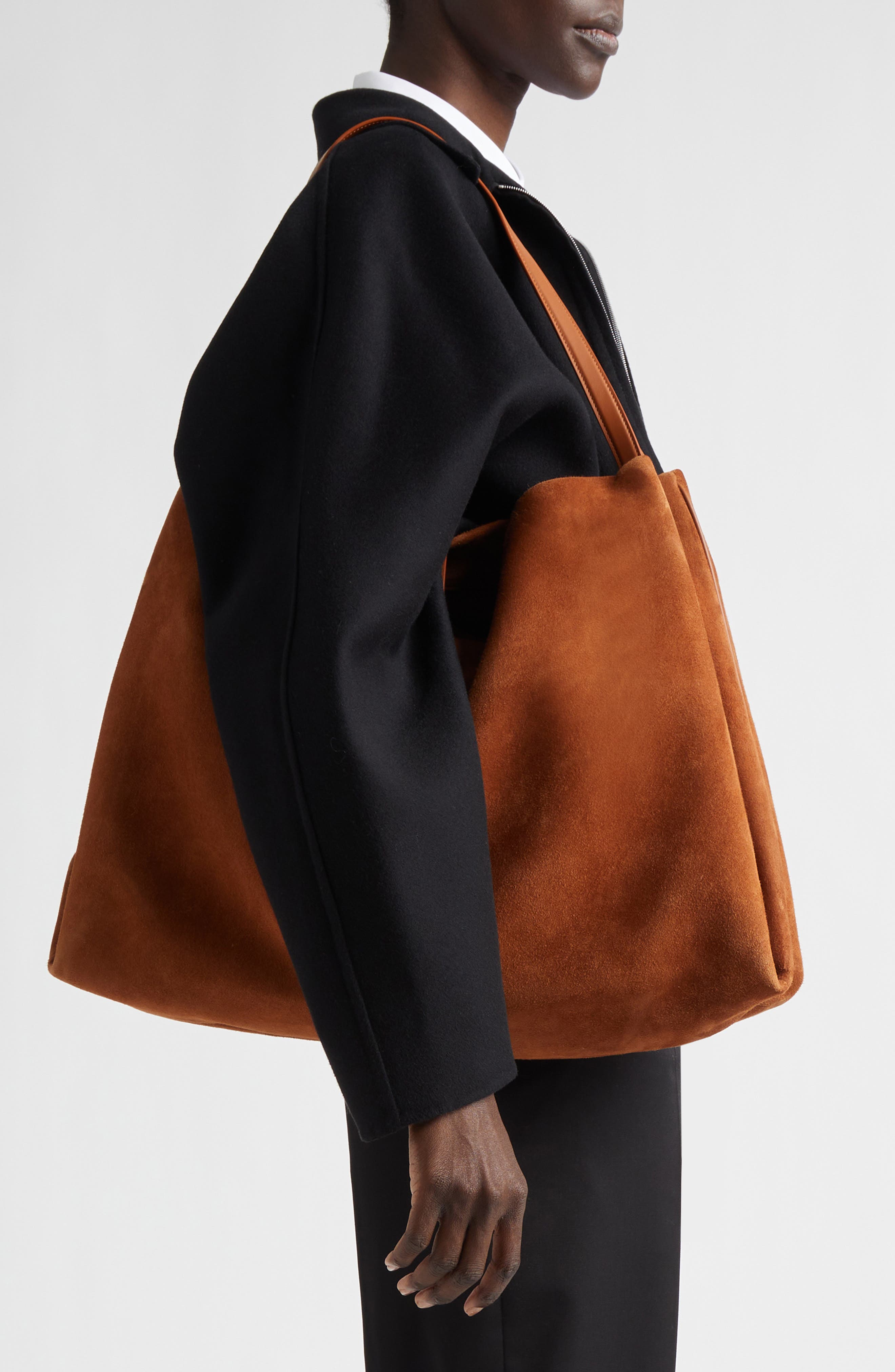 FERRAGAMO Large Lily Suede Tote, Alternate, color, Natural Resort