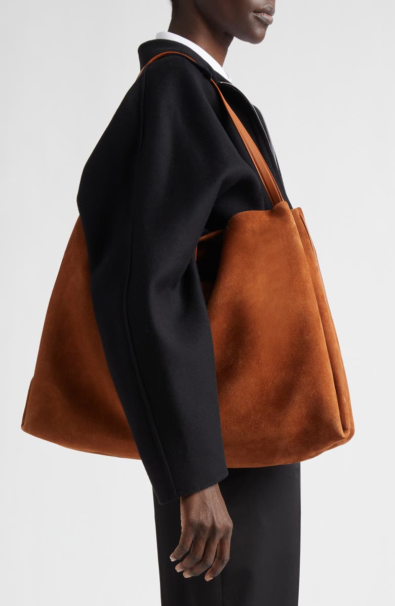 FERRAGAMO Large Lily Suede Tote, Alternate, color, Natural Resort