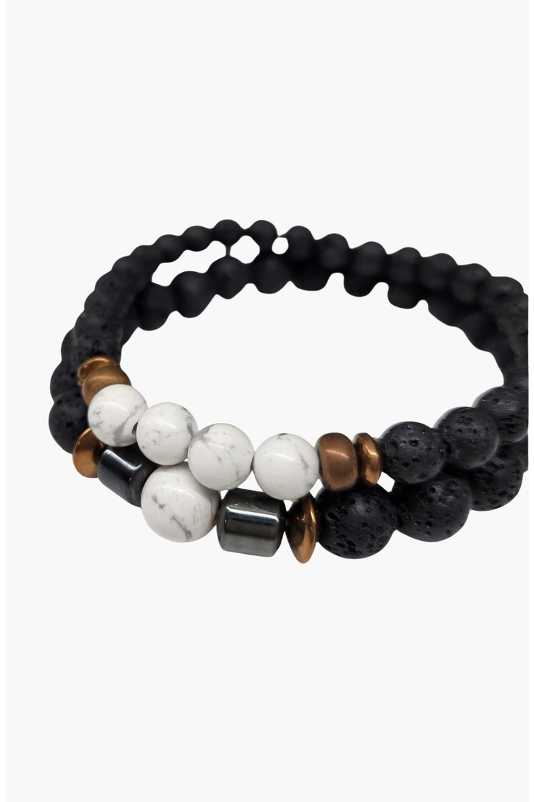 Crystal Lava Two Beaded Bracelet Set, Alternate, color, White Howlite