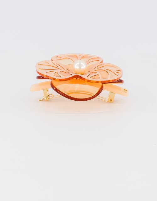 Alexandre De Paris Boheme Camelia Acetate Hair Barette In Orange