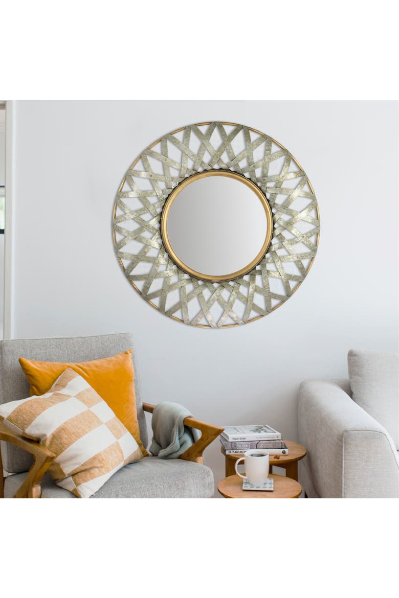 Round 2-Tone Metal Framed Wall Mirror, Silver and Gold, Alternate, color, Gold