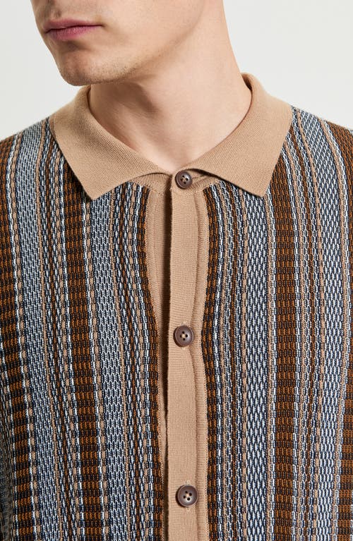 Ben Sherman Textured Stripe Knit Button-up Shirt In Dark Navy