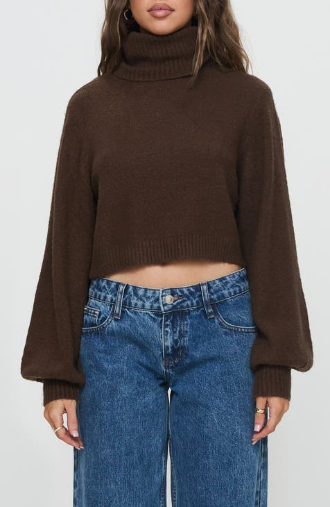 High neck crop sweater best sale