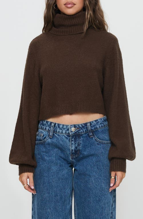 Princess Polly Zahara Turtleneck Balloon Sleeve Crop Sweater in Brown 