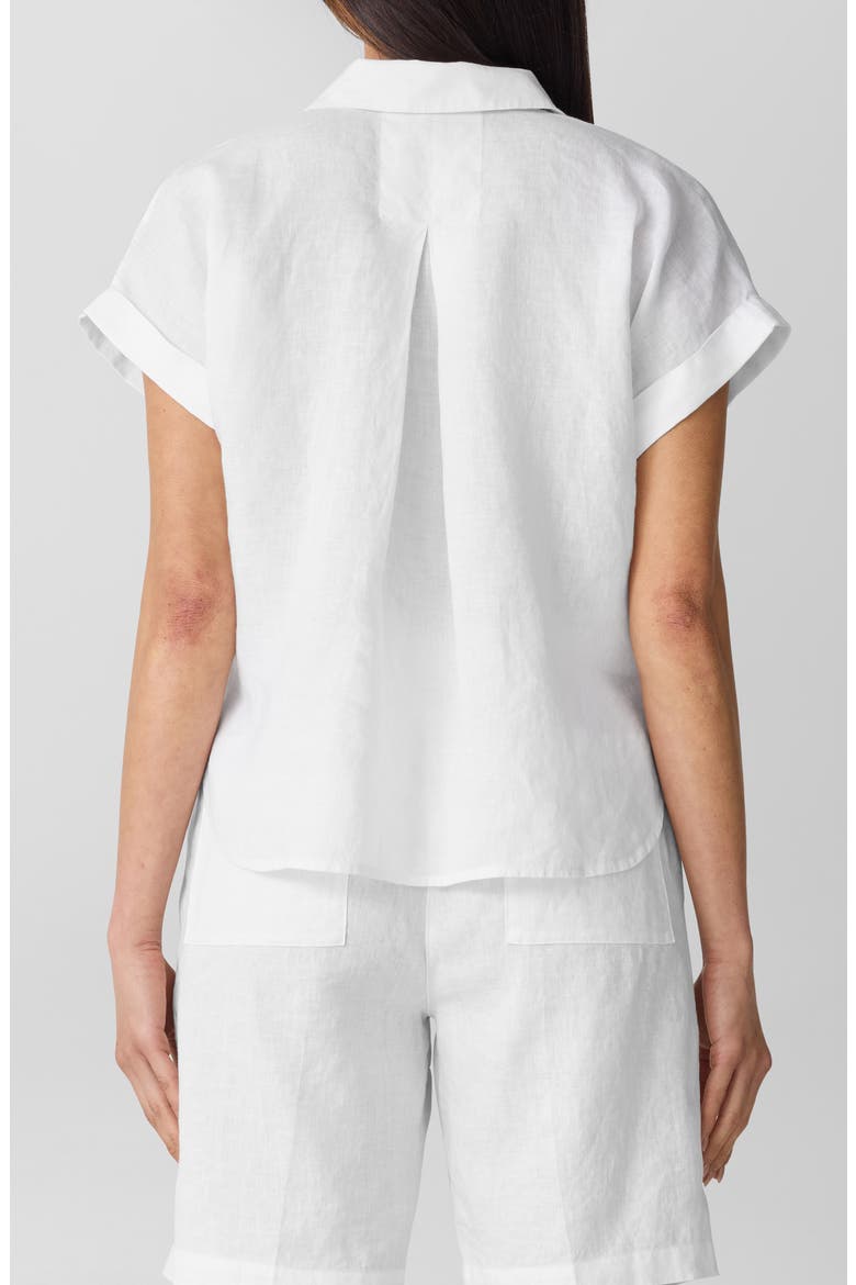 Notched Collar Organic Linen Top, Alternate, color, WHITE
