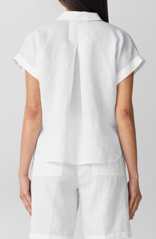 Eileen Fisher Cuffed Cap Sleeve Organic Linen Top In White