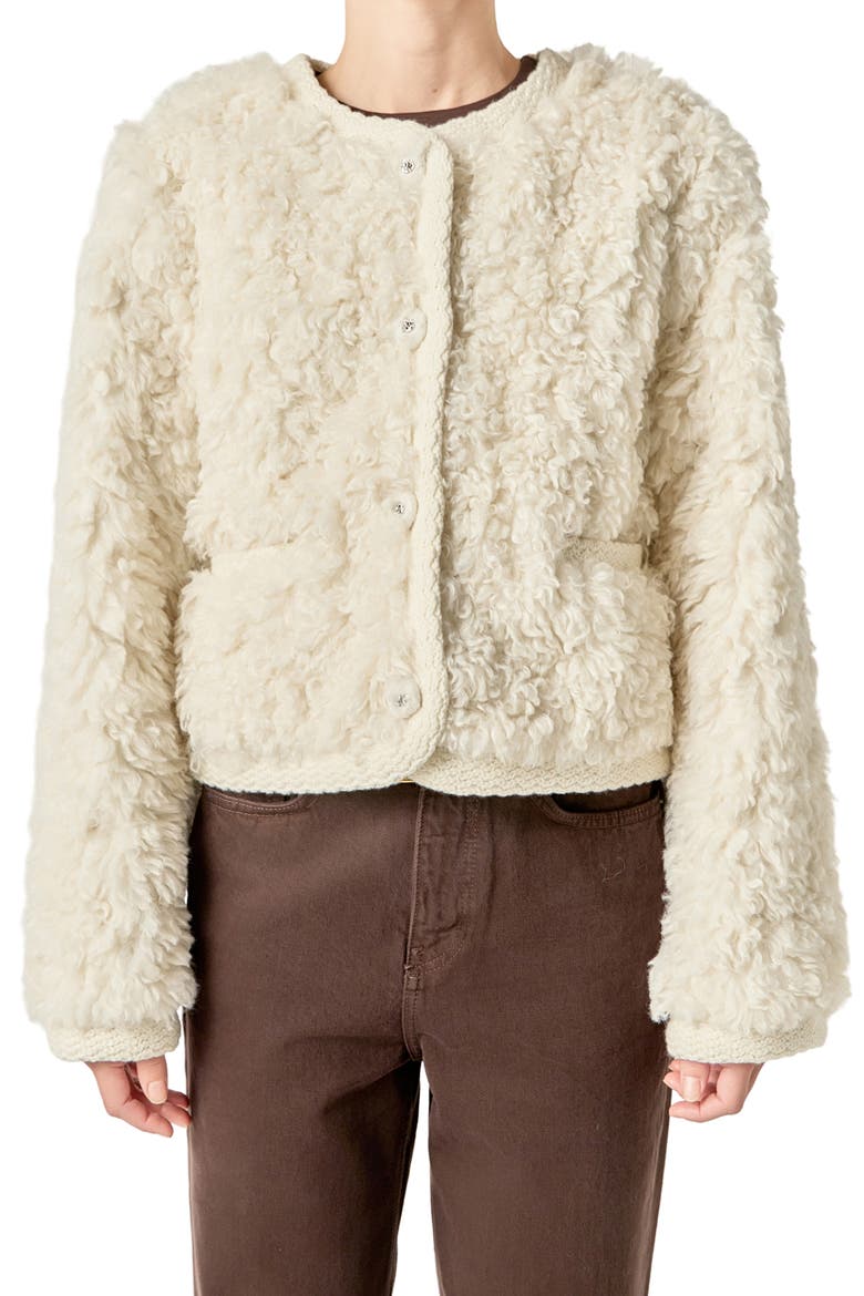 High Pile Fleece Crop Jacket, Alternate, color, OFF WHITE