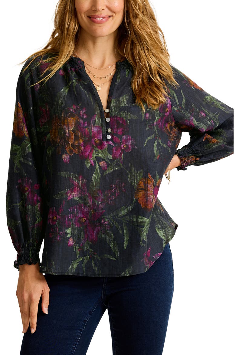 Orchid Isle Split Neck Top, Main, color, BLACK