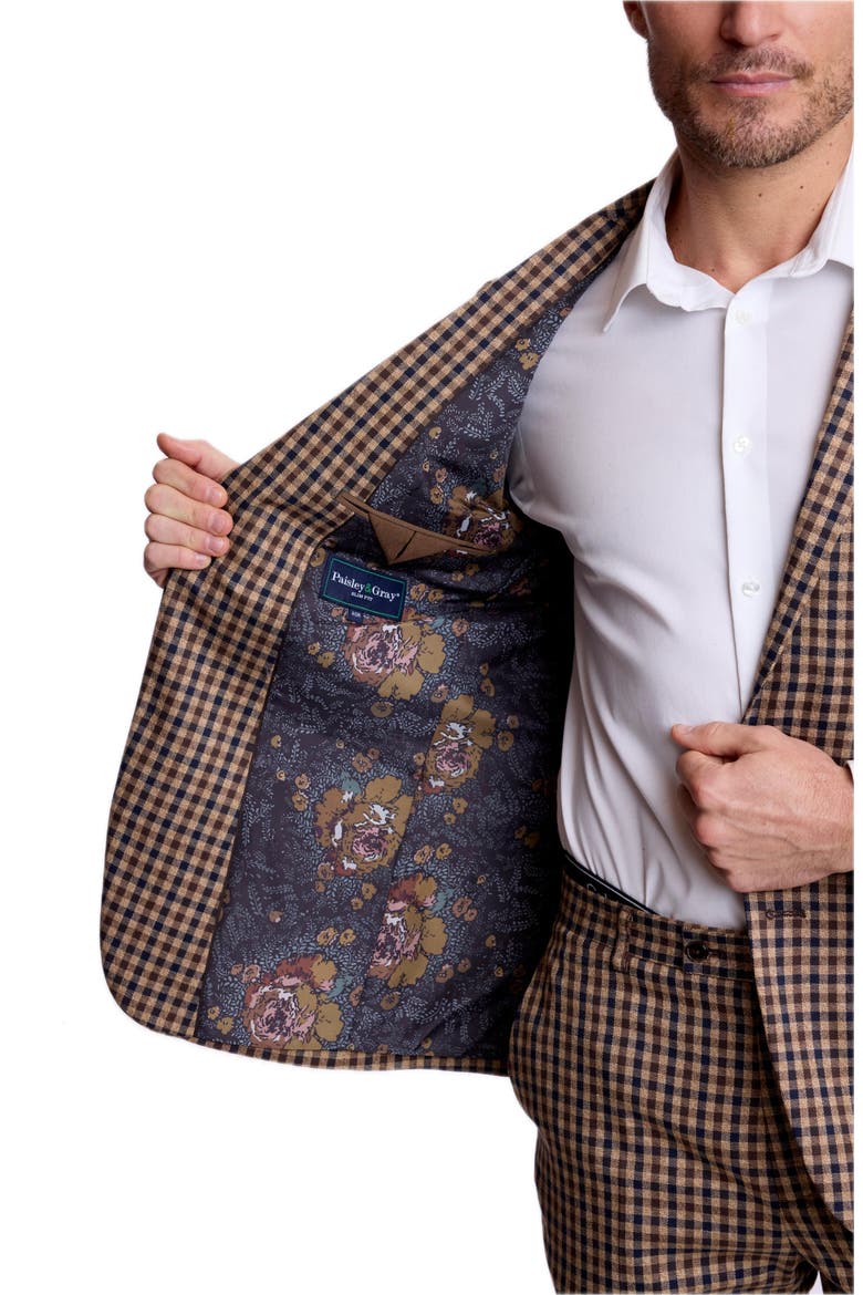 Dover Slim Fit Gingham Suit Jacket, Alternate, color, BROWN NAVY TAN GINGHAM