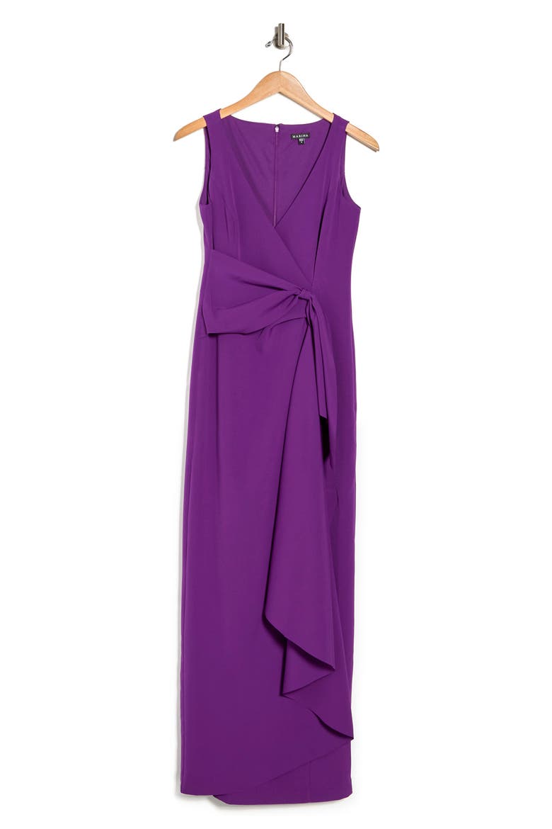 Wrap Cascade Gown, Alternate, color, GRAPE